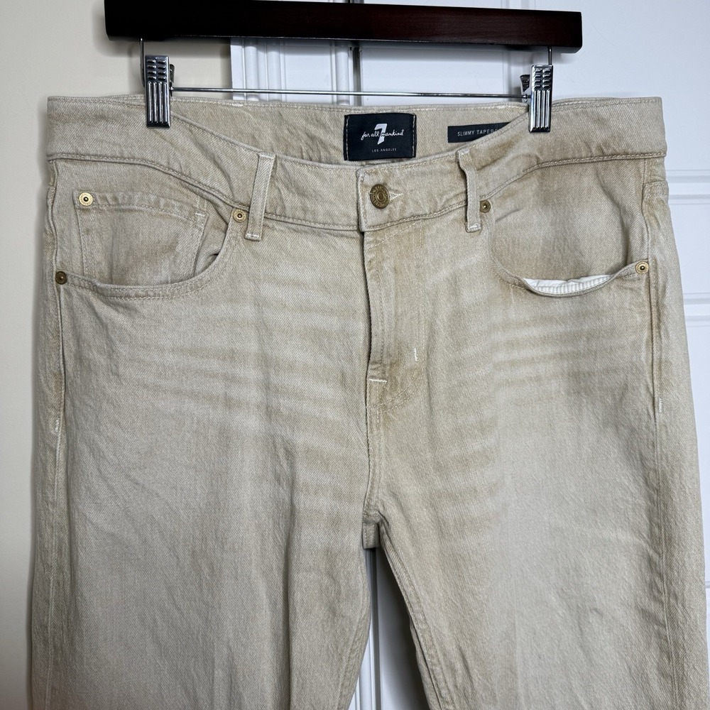 7 For All Mankind Slimmy Tapered Jeans Men's 36 (38/30) Beige Bamboo Stretch - Picture 3 of 10